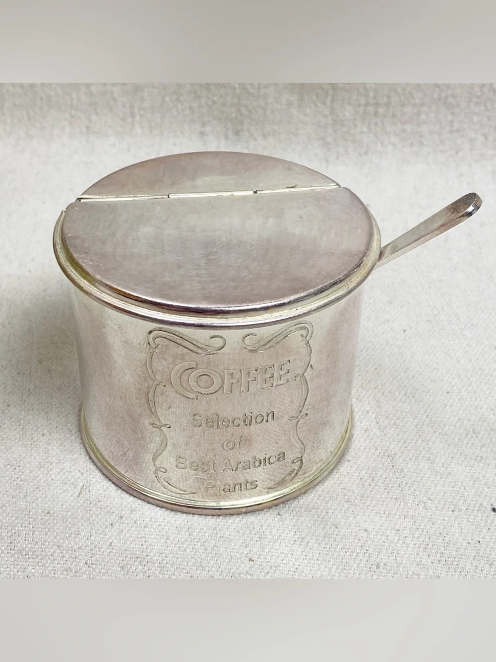 Silver plated Brass Coffee Canister w Spoon